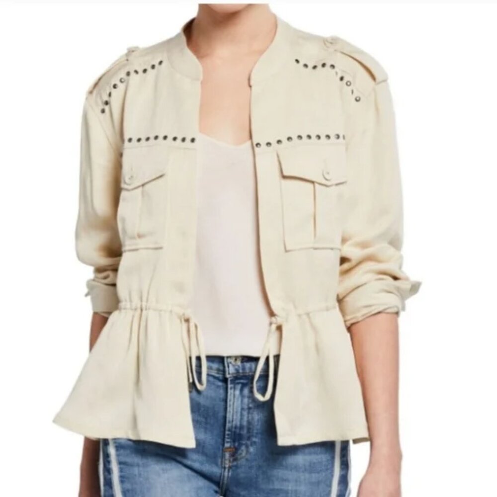 PAIGE Cream Drawstring Peplum Utility Jacket